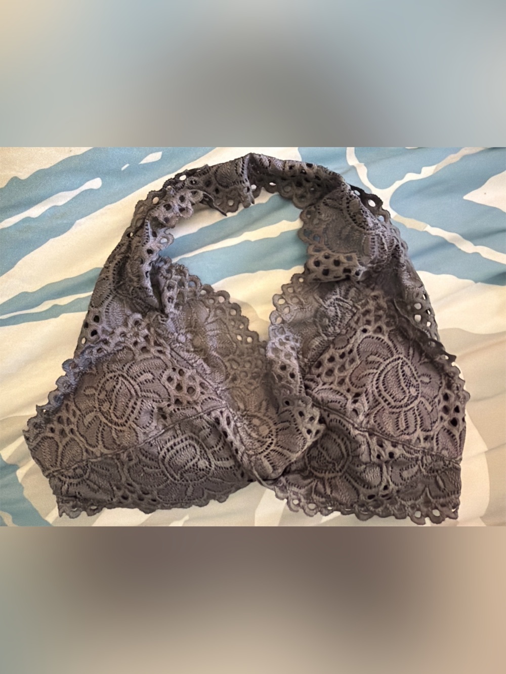 Lace Halter Bralette in Charcoal Gray - Women's Intimates